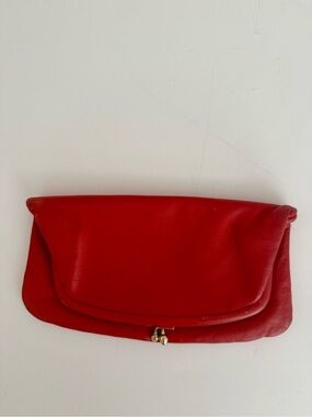 Vintage St. Thomas Clutch Soft Red Leather Fold-Over Kiss-Lock Frame Era 1970's